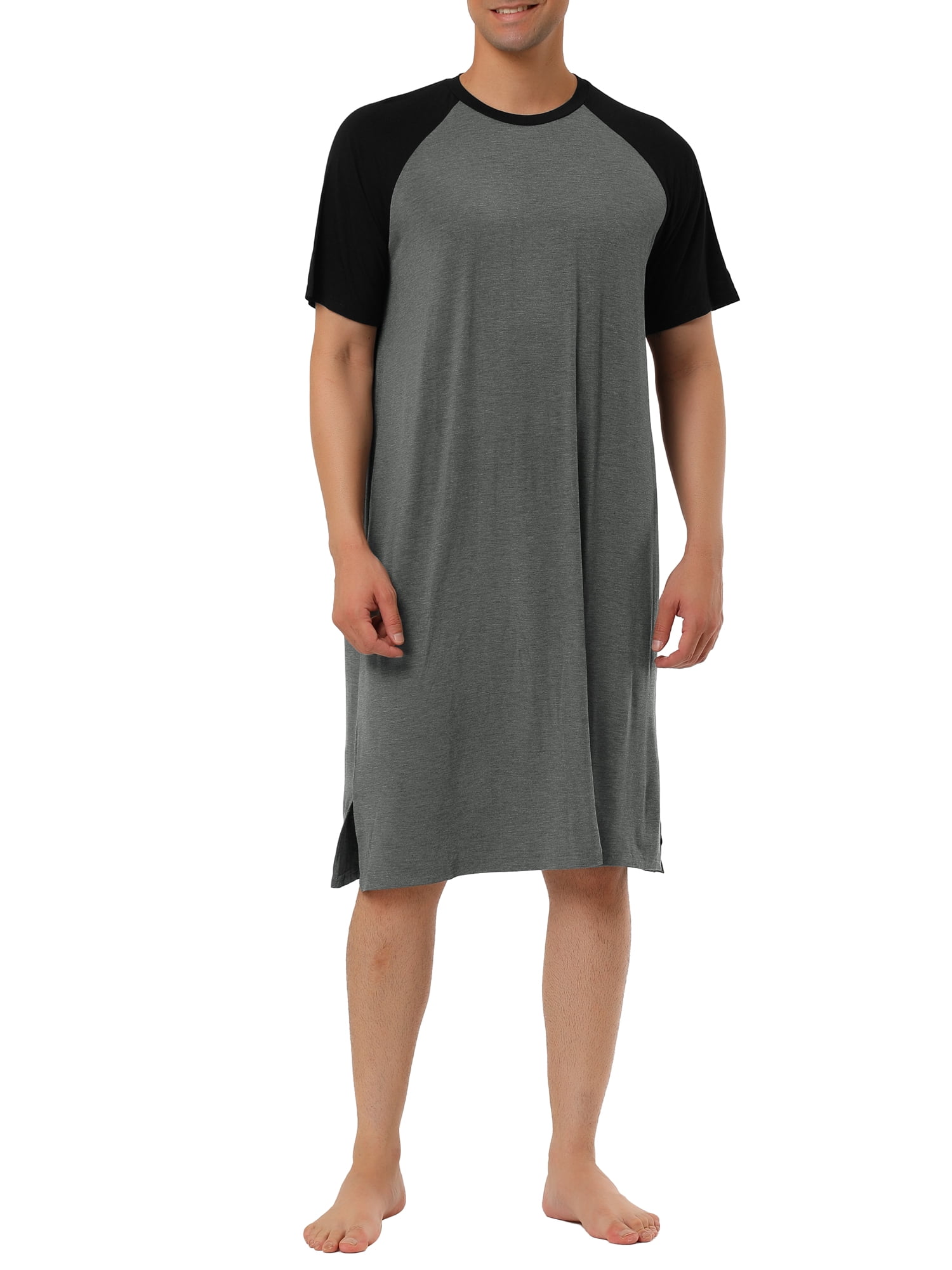 Unique Bargains Men's Nightshirt Raglan Sleeves Lounge Nightgown