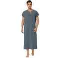 Unique Bargains Men's Nightshirt Short Sleeves Sleep Shirt V-neck Side 