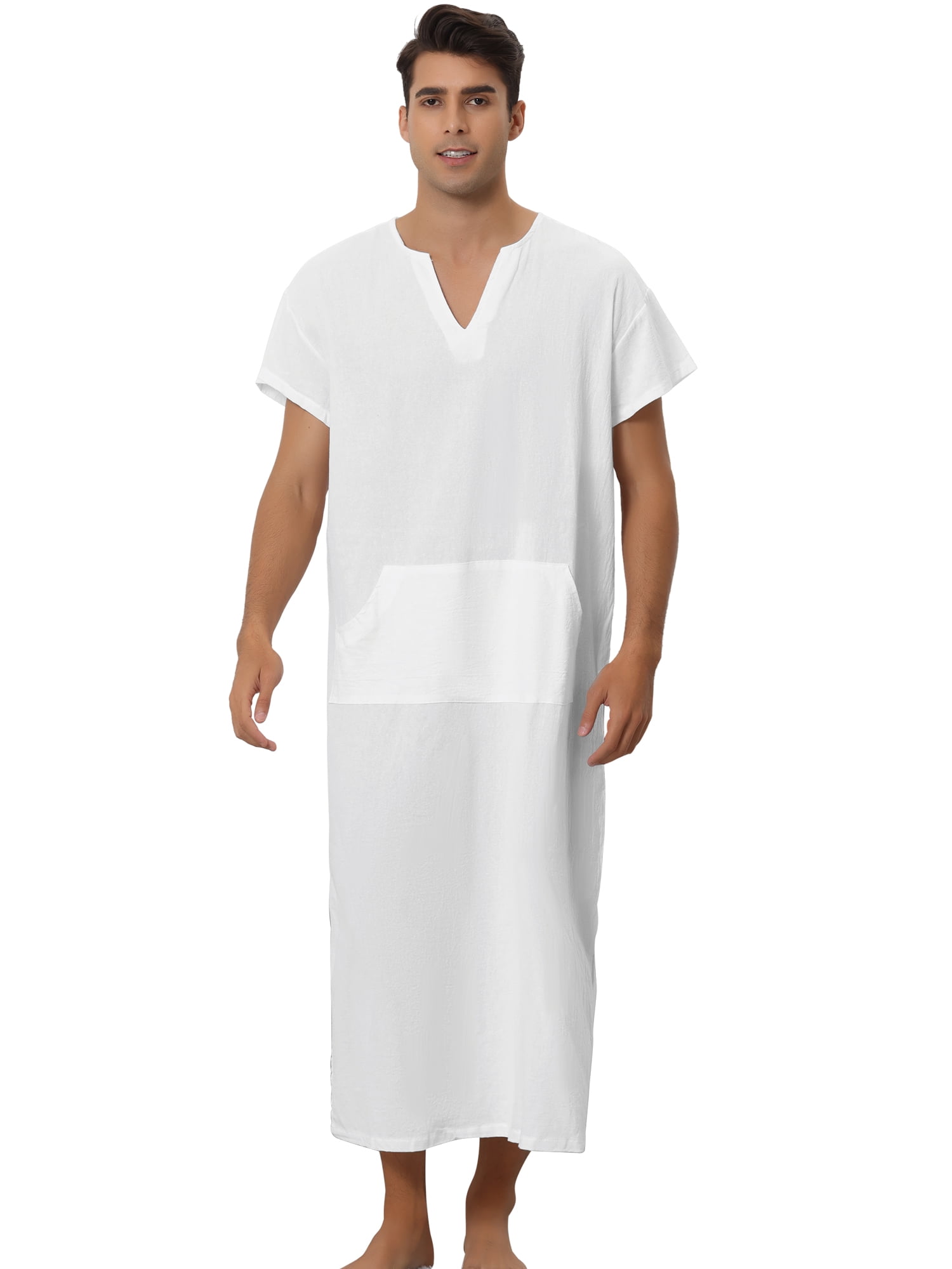 Unique Bargains Men's Nightshirt Short Sleeves Sleep Shirt VNeck Side