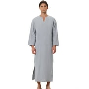 Unique Bargains Men's Nightshirt V-Neck Long Sleeves Pajamas Nightgown with Pockets S Light Gray