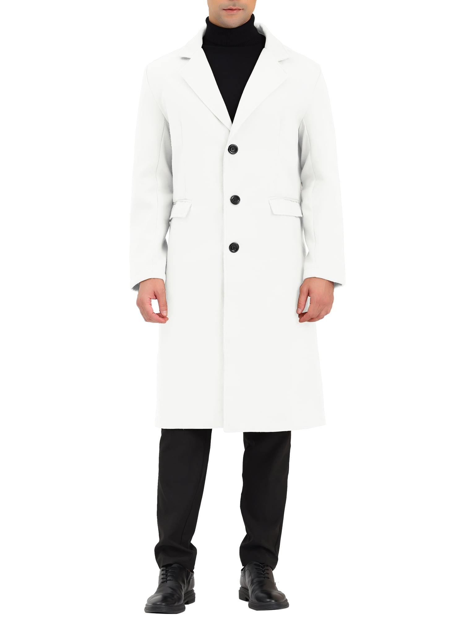 Unique Bargains Men's Overcoat Single Breasted Notched Lapel Long