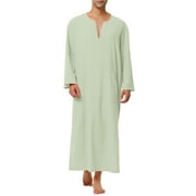 Unique Bargains Men's Pajamas Cotton Sleepwear V-Neck Side Split Long Nightgown S Green