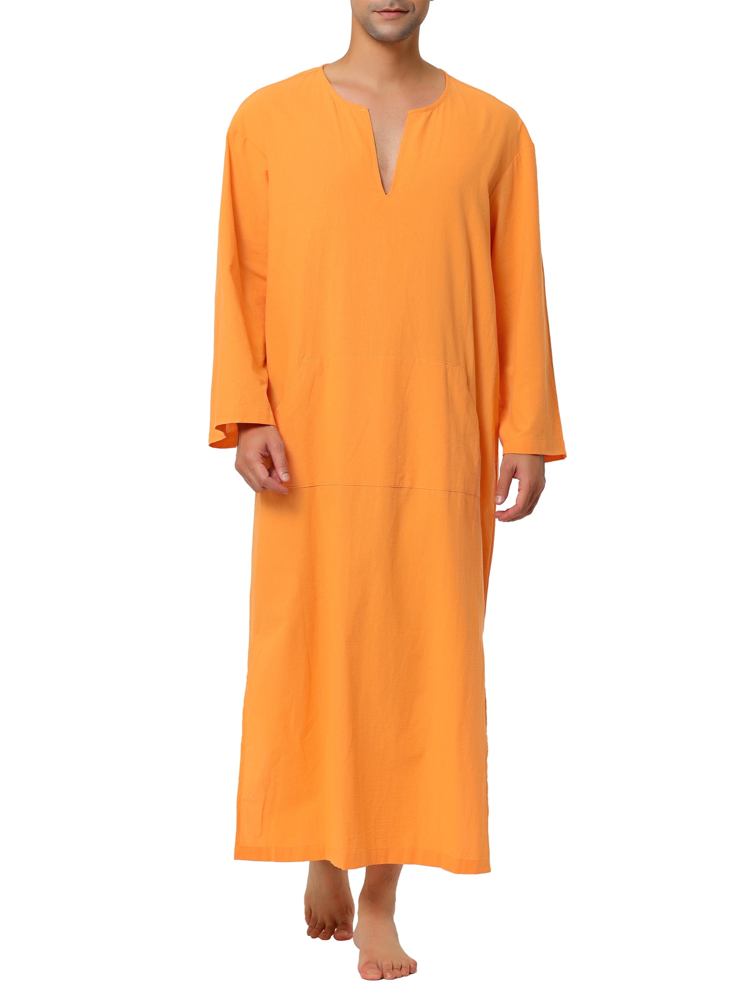 Unique Bargains Men's Pajamas Cotton Sleepwear V-Neck Side Split Long ...