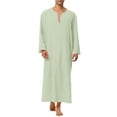 thumbnail image 1 of Unique Bargains Men's Pajamas Cotton Sleepwear V-Neck Side Split Long Nightgown XL Green, 1 of 5