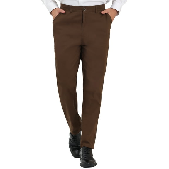 Unique Bargains Men's Pants Classic Fit Flat Front Solid Color Prom Trousers 34 Brown