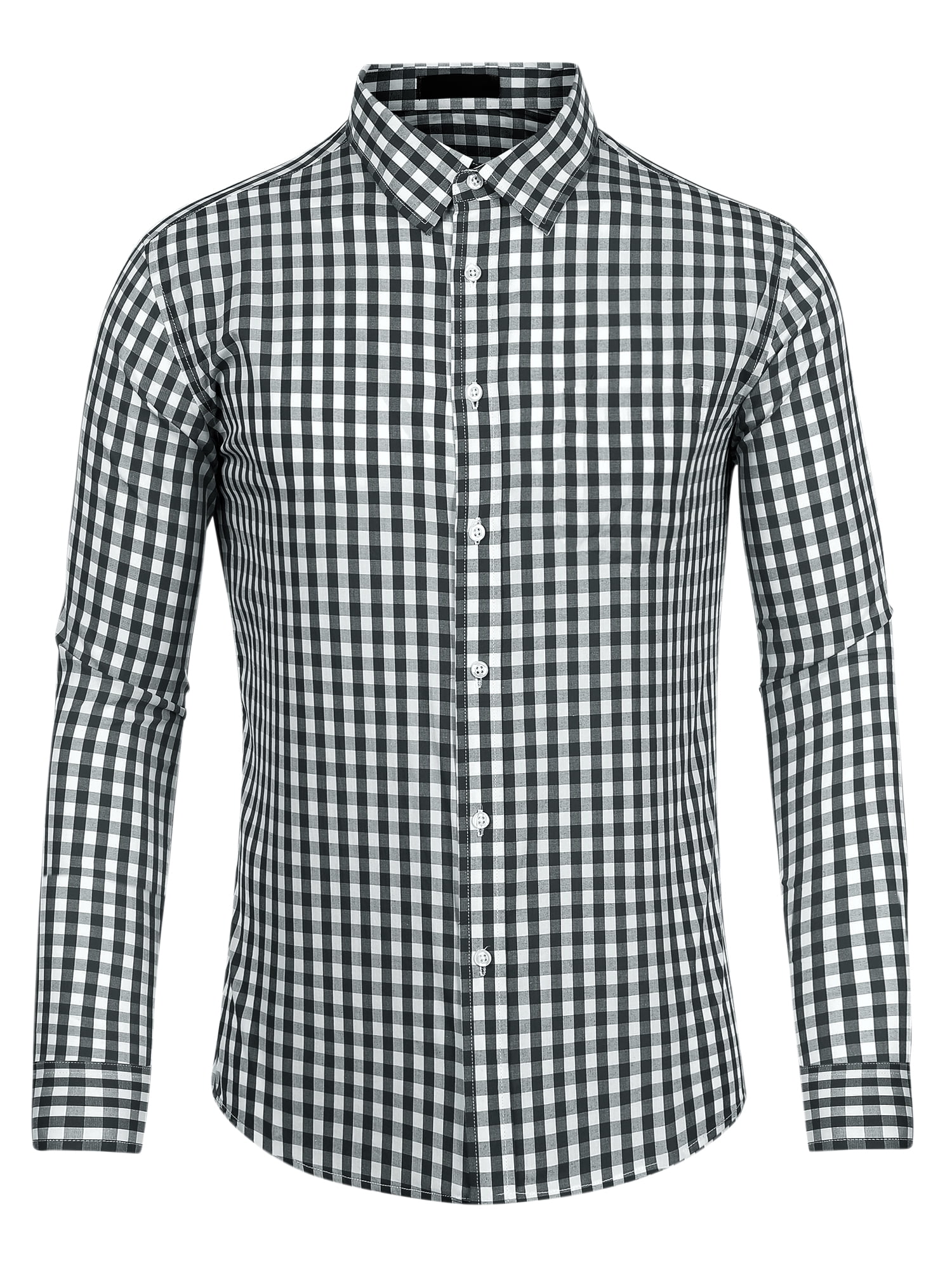 Unique Bargains Men's Plaid Button Down Long Sleeves Dress Checkered Shirts L Black White