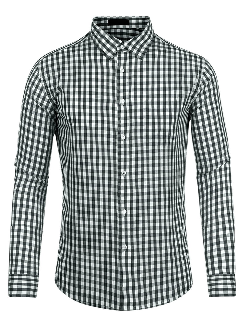 Unique Bargains men's Plaid Button Down Shirt Black White
