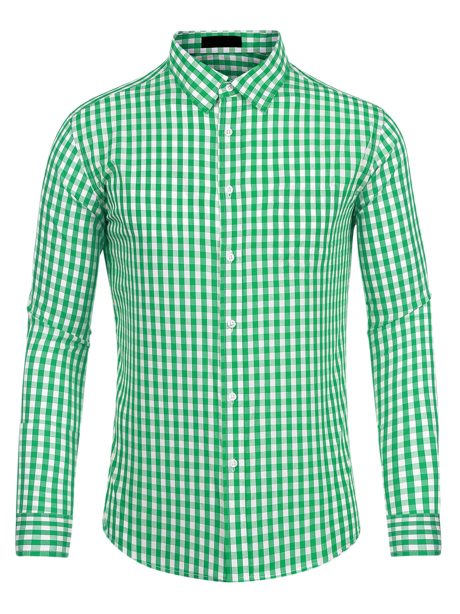 Unique Bargains Men's Plaid Button Down Long Sleeves Dress Checkered Shirts XL Green White