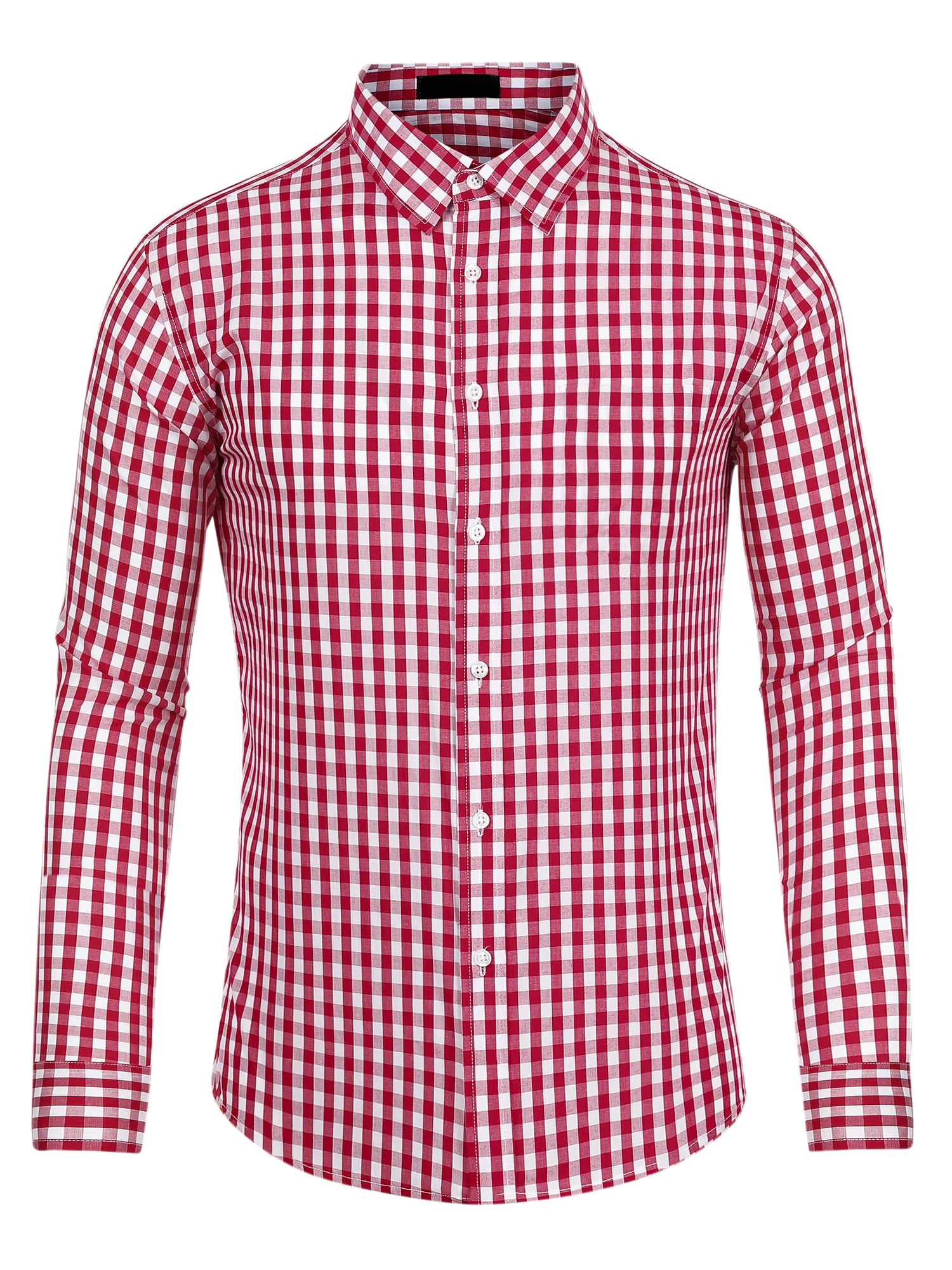Unique Bargains Men's Plaid Button Down Long Sleeves Dress