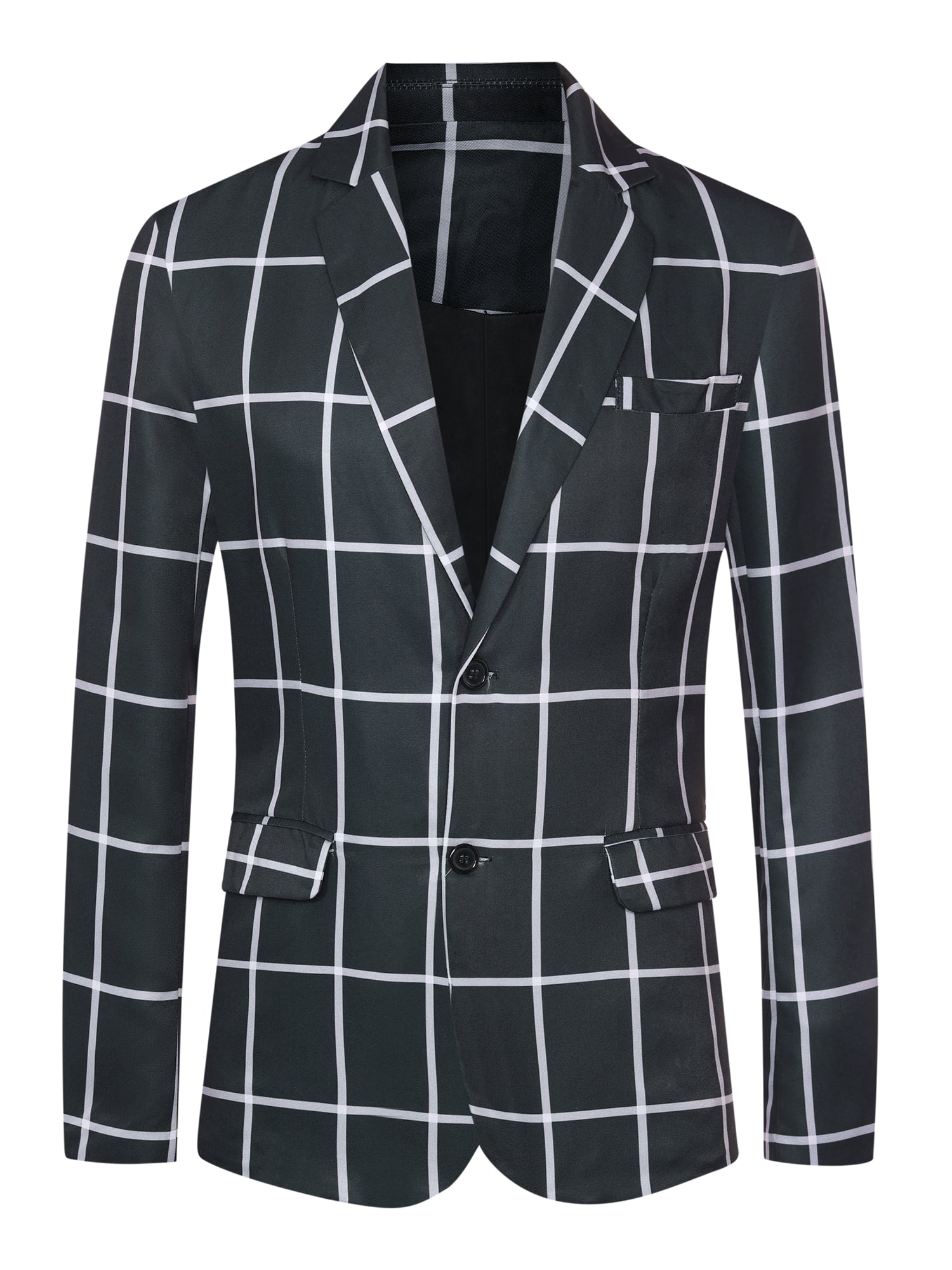 Unique Bargains Men's Plaid Contrasting Color Notch Lapel Two Button Blazer XL Black