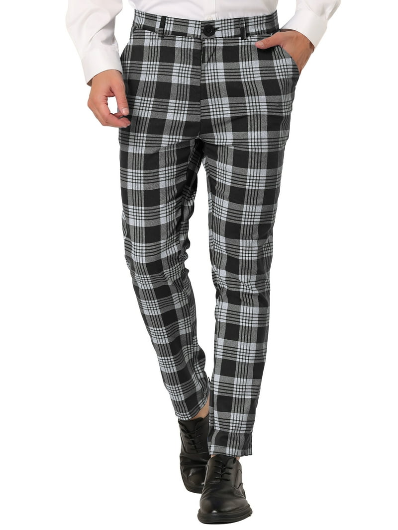 Unique Bargains Men's Plaid Dress Pants Casual Slim Fit Checkered Business  Trousers 32 Black - Walmart.com