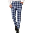thumbnail image 1 of Unique Bargains Men's Plaid Dress Pants Casual Slim Fit Checkered Business Trousers 38 Navy Blue, 1 of 6