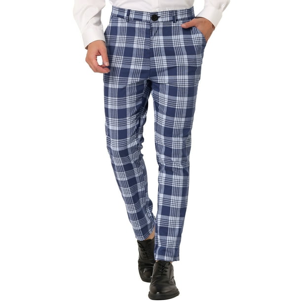 Unique Bargains Men's Plaid Dress Pants Casual Slim Fit