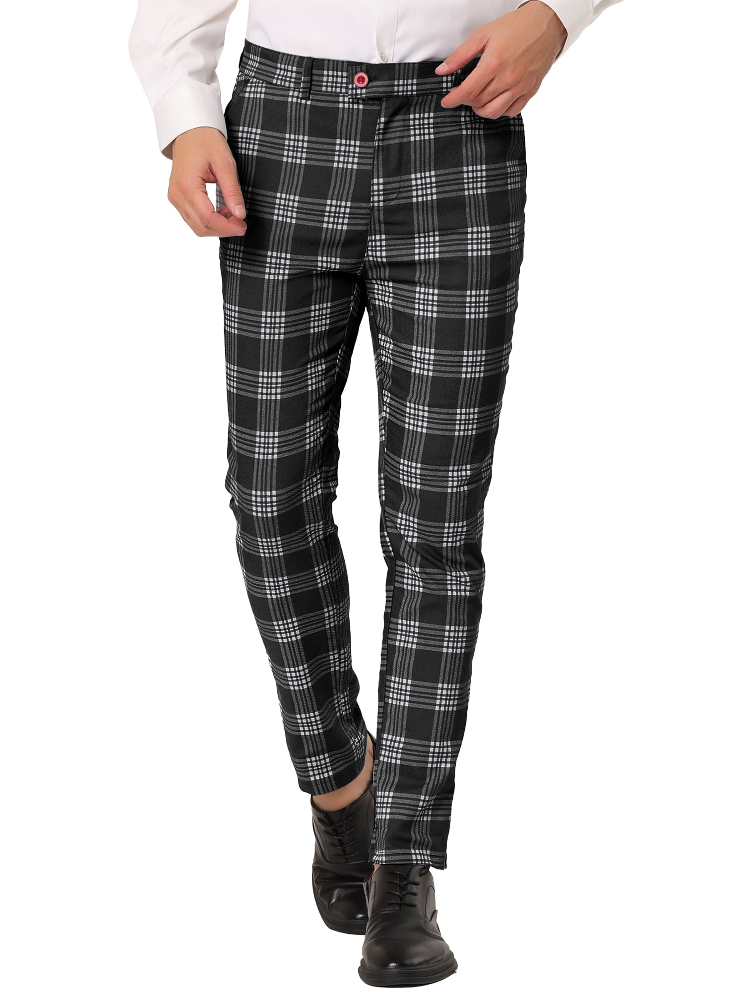 Unique Bargains Men's Plaid Pants Casual Slim Fit Flat Front Unique Bargains Men's Plaid Pants Casual Slim Fit Flat Front