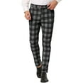 thumbnail image 1 of Unique Bargains Men's Plaid Pants Casual Slim Fit Flat Front Skinny Checked Dress Pants 36 Black, 1 of 6