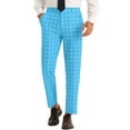 thumbnail image 1 of Unique Bargains Men's Plaid Pants Slim Fit Business Checked Printed Dress Trousers 34 Blue, 1 of 6
