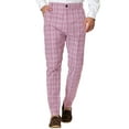 thumbnail image 1 of Unique Bargains Men's Plaid Printed Straight Leg Business Casual Checked Pants 36 Pink, 1 of 6