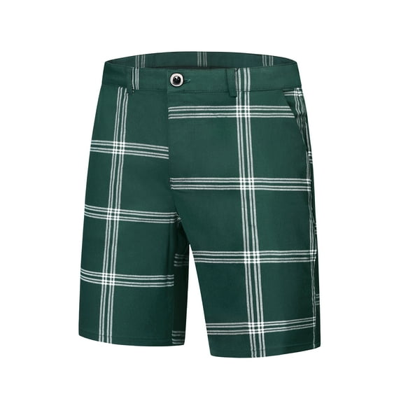 Unique Bargains Men's Plaid Short Regular Fit Flat Front Formal Summer Chino Shorts 28 Green