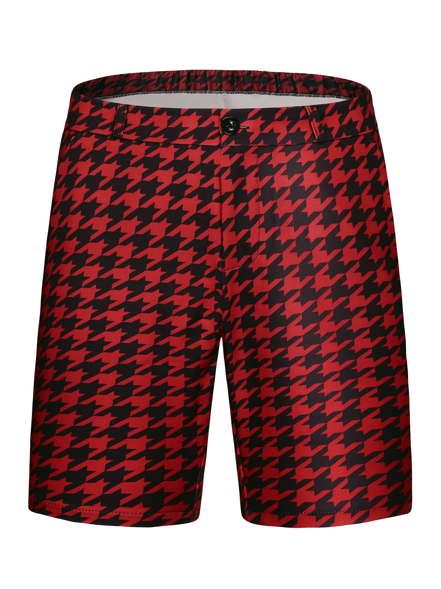 Unique Bargains Men s Plaid Shorts Flat Front Houndstooth Print Chino Shorts 30 Red Walmart