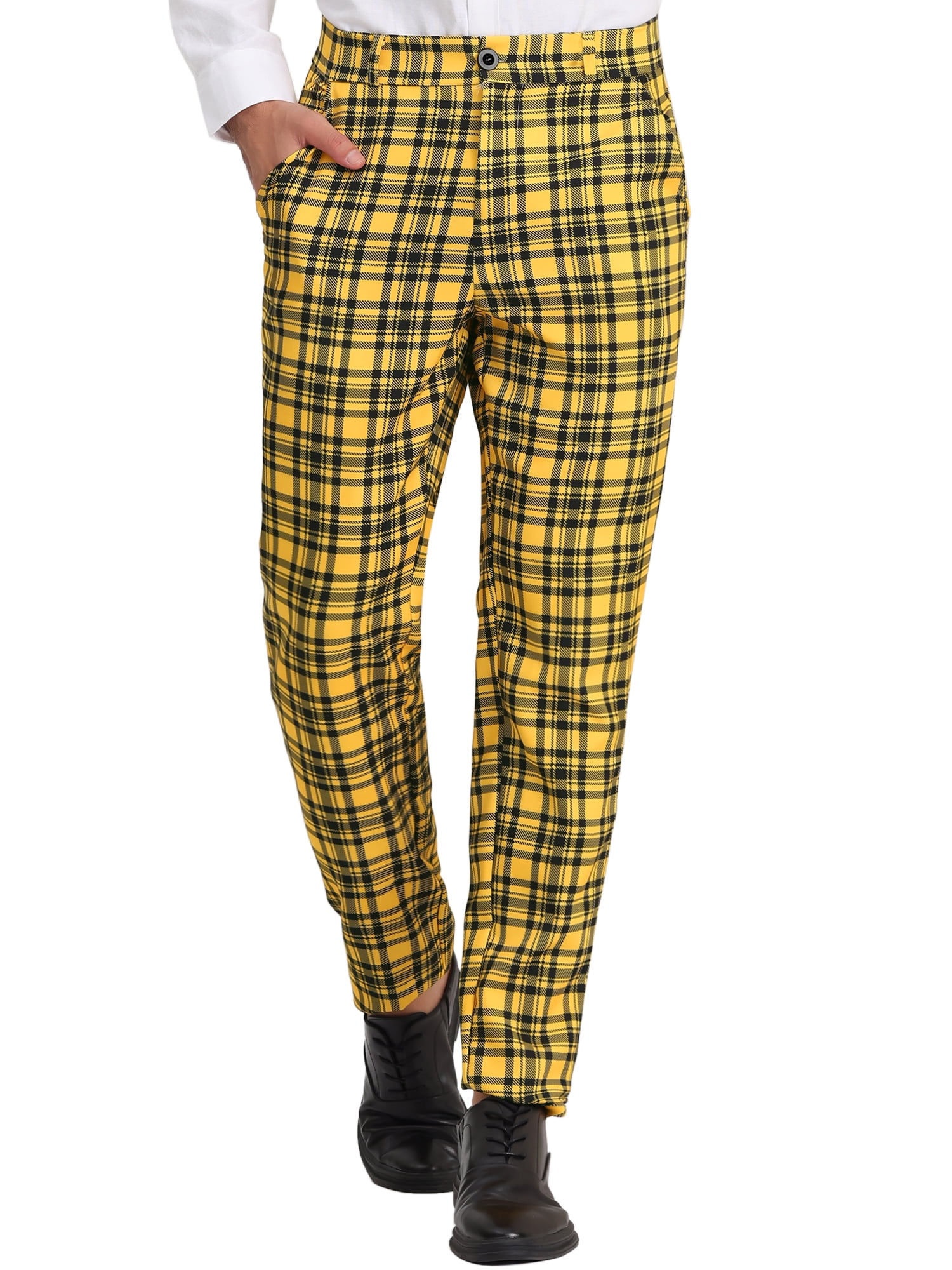 Unique Bargains Men's Plaid Slacks Regular Fit Flat Front Work Prom ...