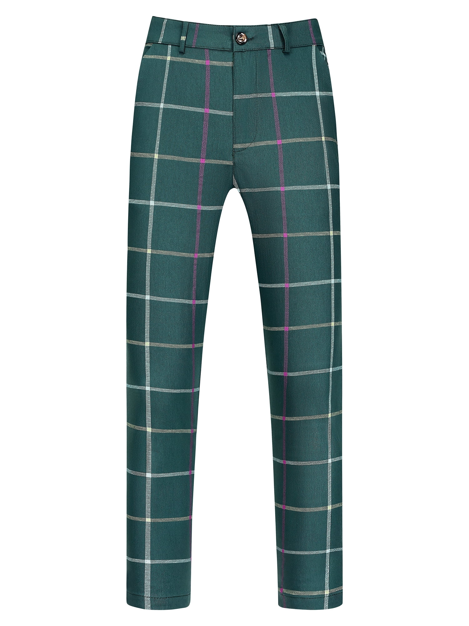 Unique Bargains Men's Plaid Tapered Pants Zipper Flat Front Formal Dress Pants 28 Green