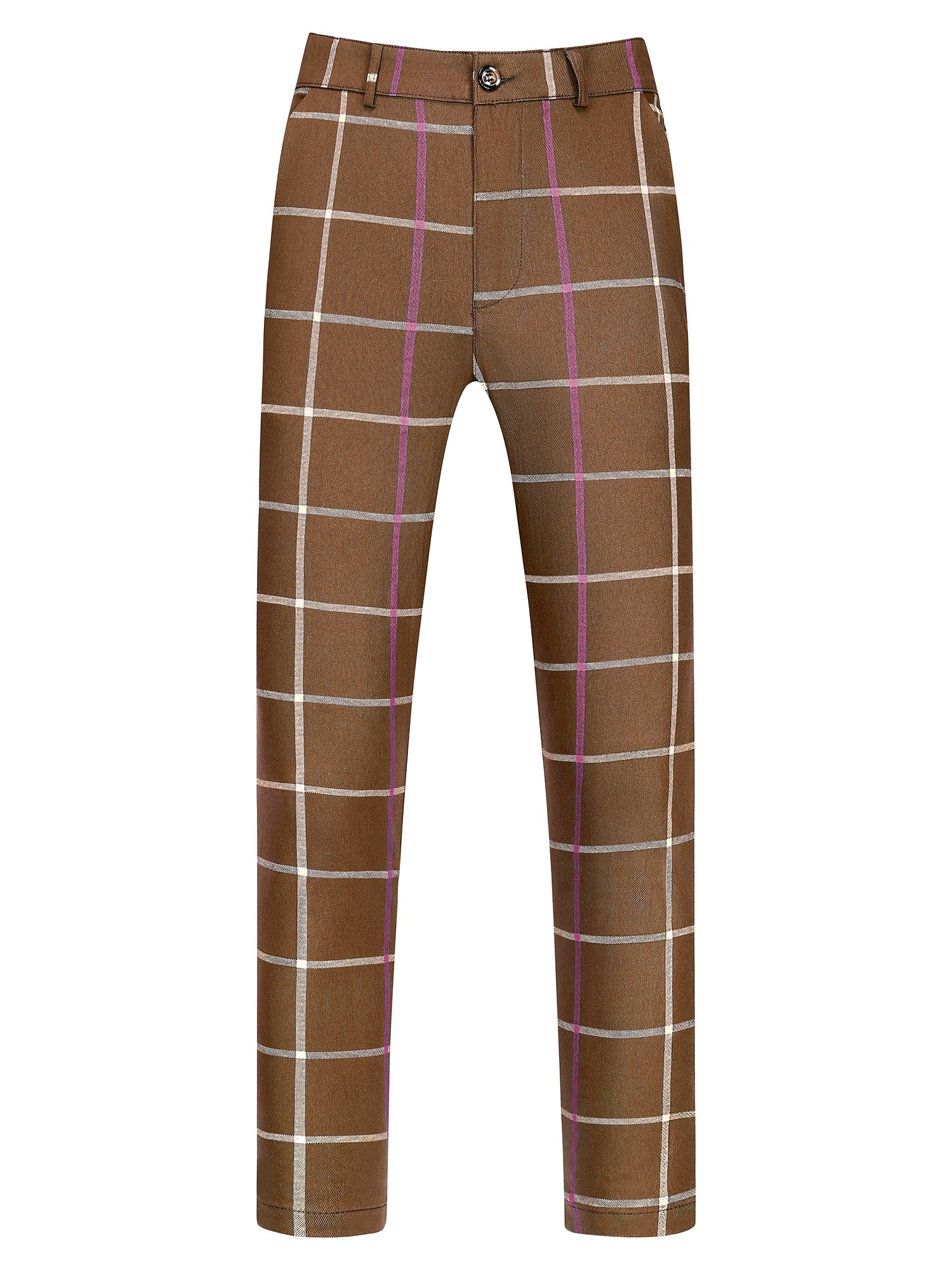 Unique Bargains Men's Plaid Tapered Dress Pants 30 Brown Cotton Blend for  Office & Parties - Walmart.com