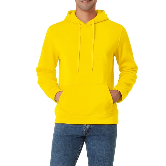 Unique Bargains Men's Plush Lined Pullover Hoodie Sweatshirts with Pocket 2XL Yellow