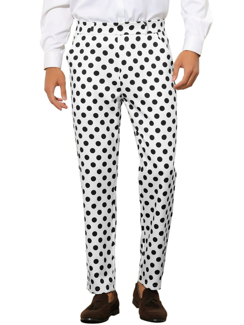 Unique Bargains Men's Polka Dots Dress Pants Regular Fit Flat