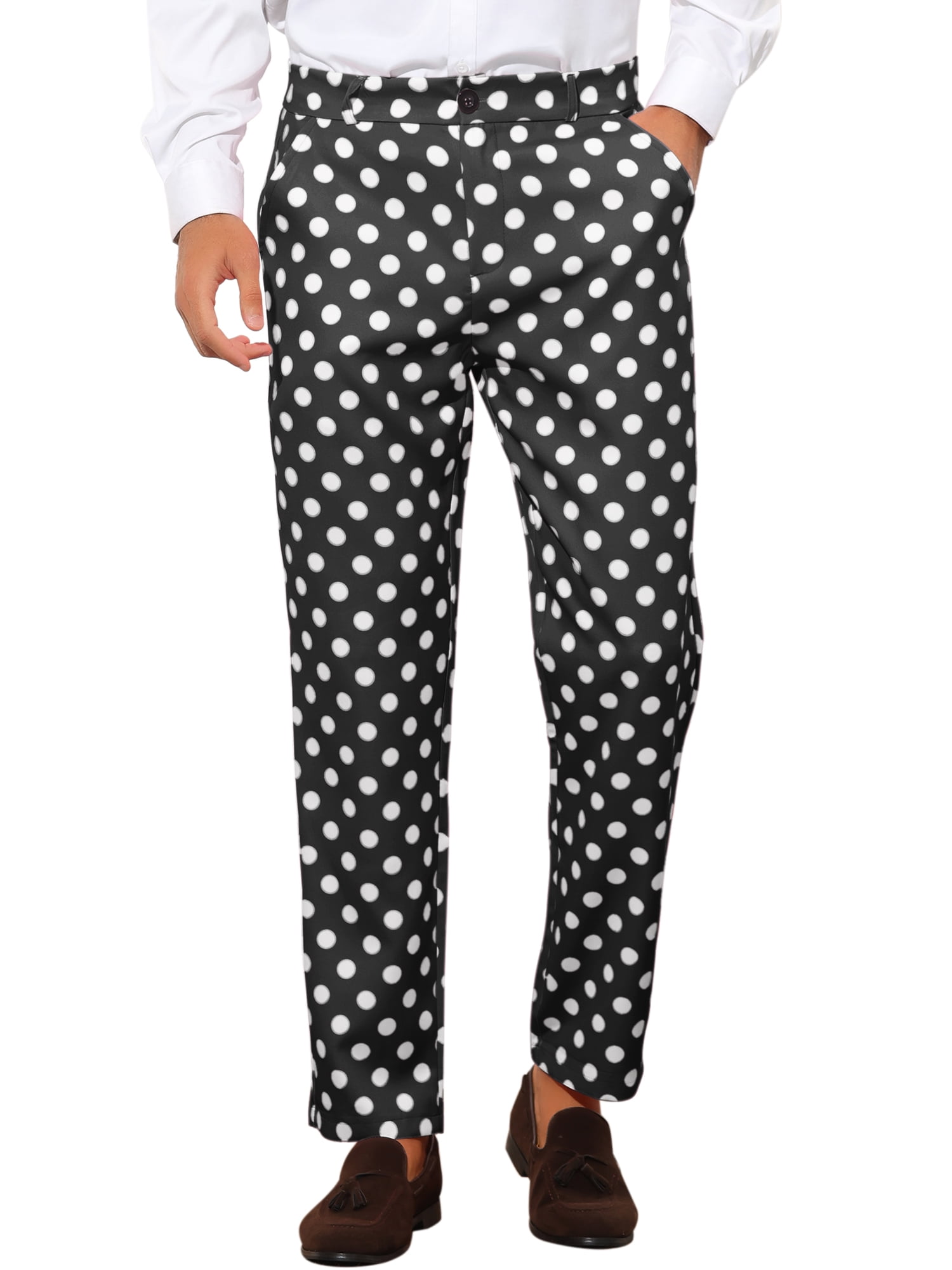 Unique Bargains Men's Polka Dots Dress Pants Regular Fit Flat Front Printed Trousers  30 Yellow - Walmart.com