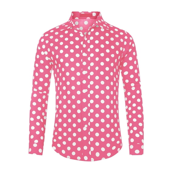 Unique Bargains Men's Polka Dots Dress Shirt Button Down Long Sleeve Casual Shirts L Pink