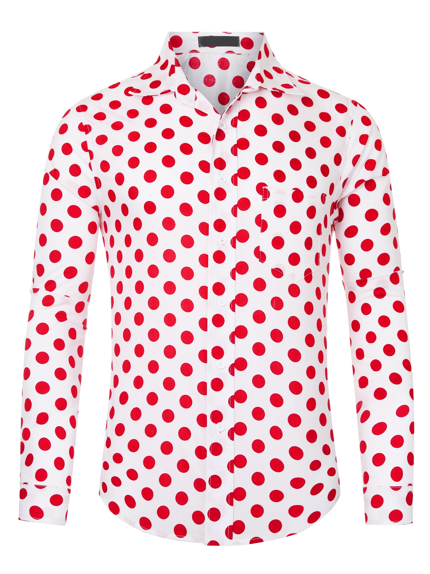 Unique Bargains Men's Polka Dots Dress Shirt Button Down Long Sleeve Casual Shirts M Red