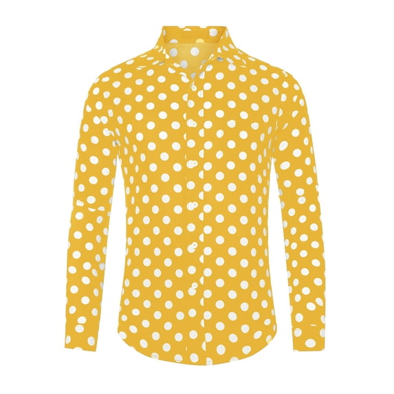 Unique Bargains Men's Polka Dots Dress Shirt Button Down Long Sleeve Casual Shirts M Yellow