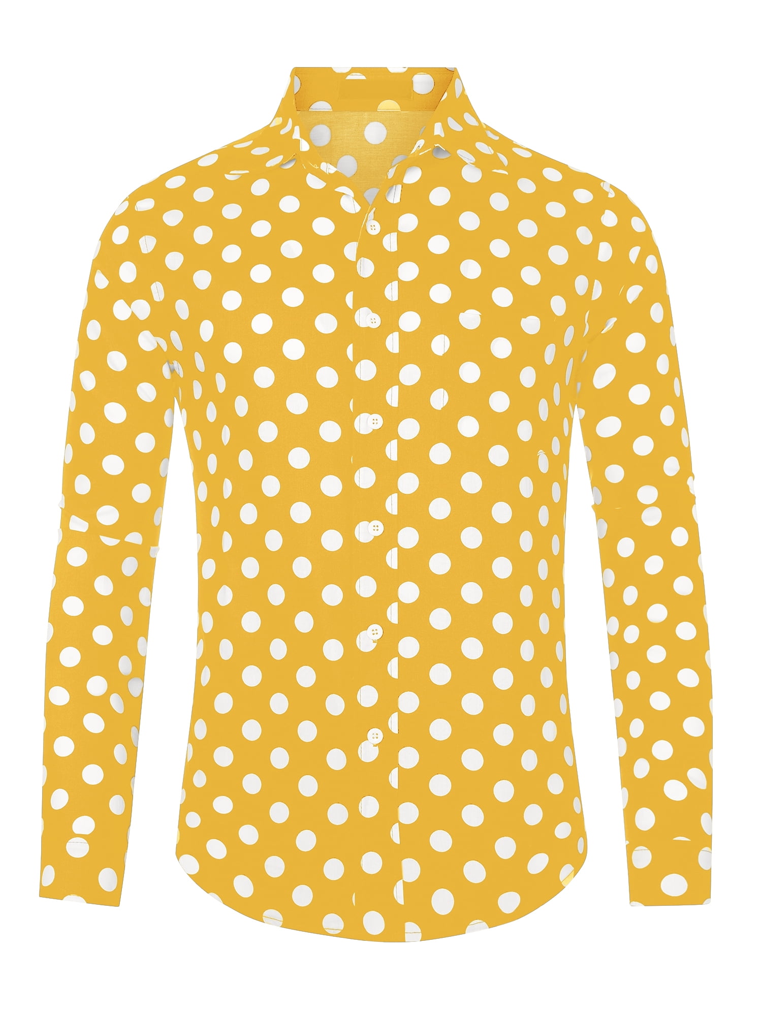 Unique Bargains Men's Polka Dots Dress Shirt Button Down Long Sleeve Casual Shirts S Yellow