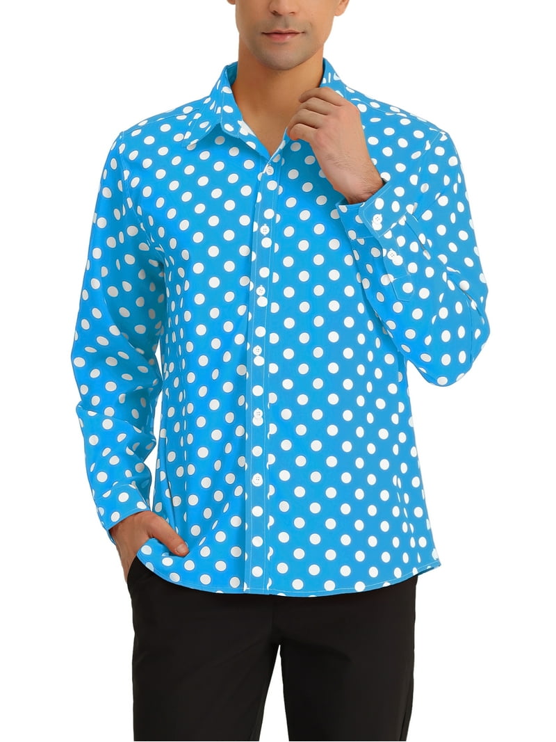 Unique Bargains Men's Polka Dots Print Dress Shirt Long Sleeves