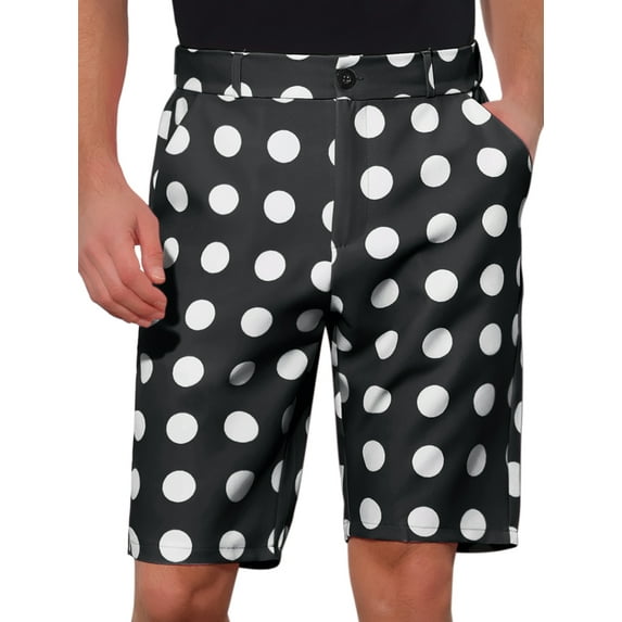 Unique Bargains Men's Polka Dots Shorts Business Regular Fit Flat Front Chino Shorts 28 Black