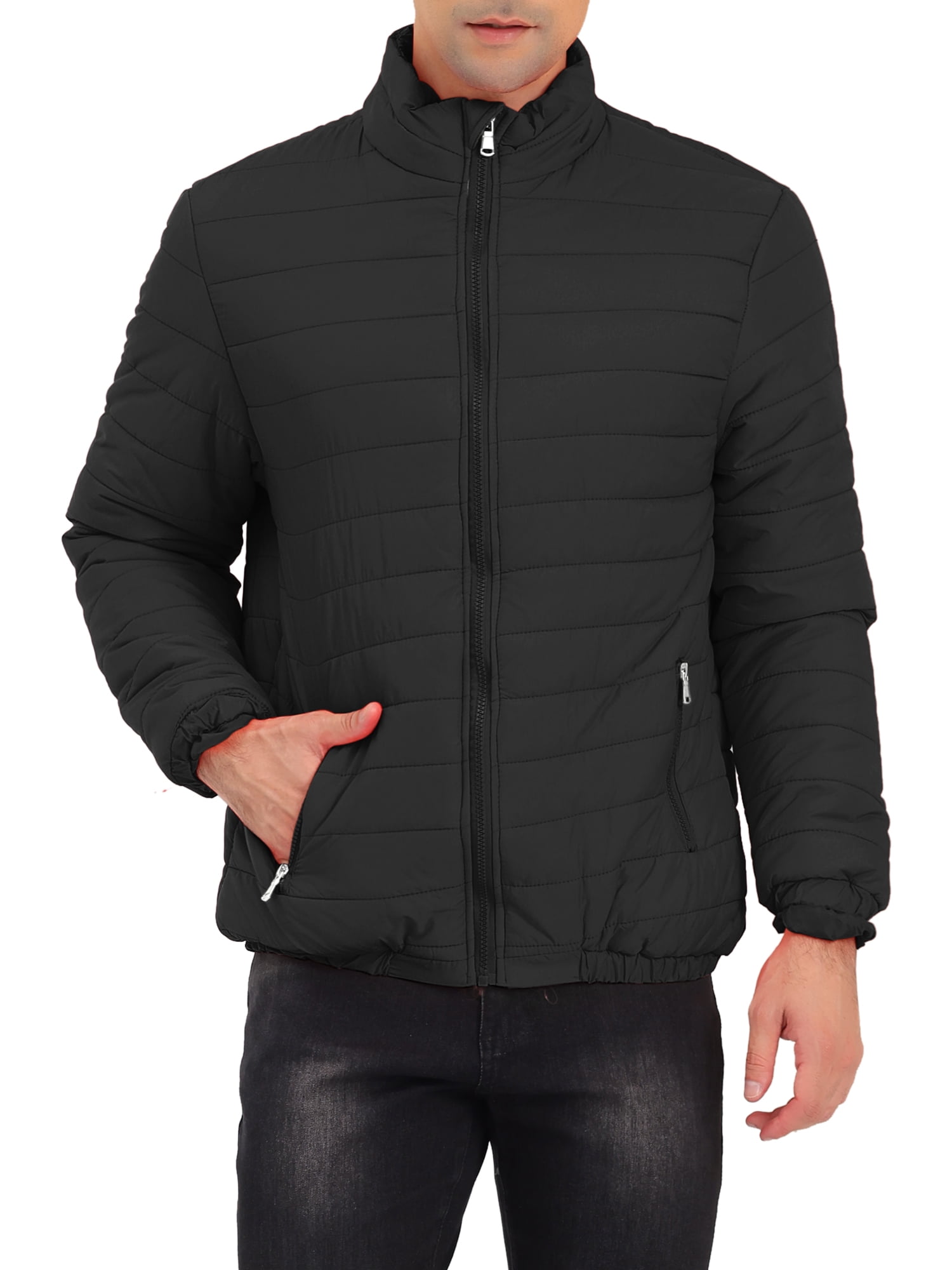 Zipped puffer jacket best sale with a funnel collar