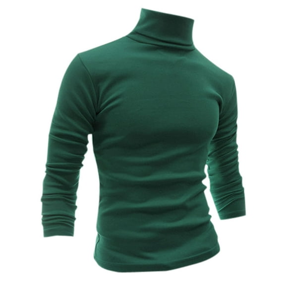 Unique Bargains Men's Pullover Lightweight Long Sleeve Top Turtleneck T-Shirt 34 Dark Green
