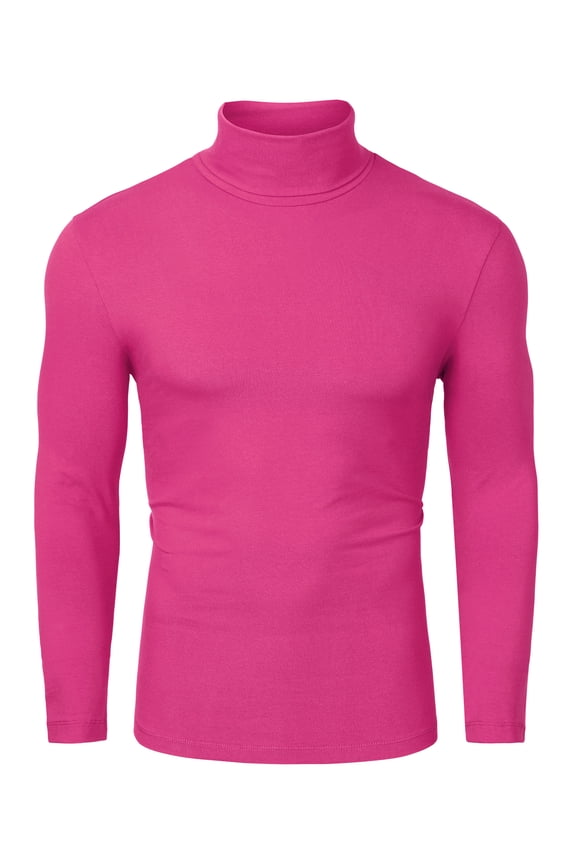Men's Pullover Lightweight Long Sleeve Top Turtleneck T-Shirt 34 Deep Pink