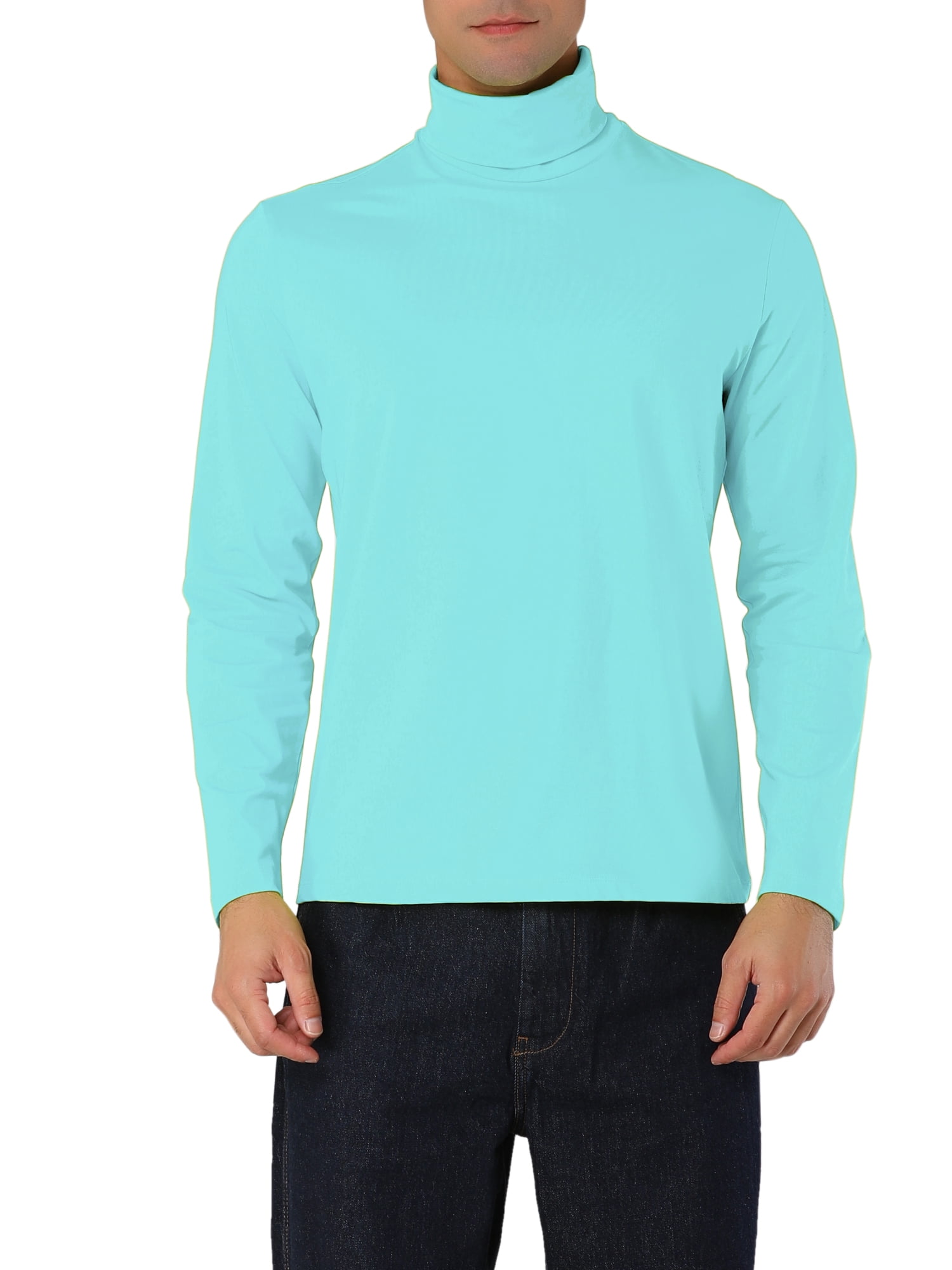 Unique Bargains Men's Pullover Lightweight Long Sleeve Top Turtleneck T-Shirt 34 Mint