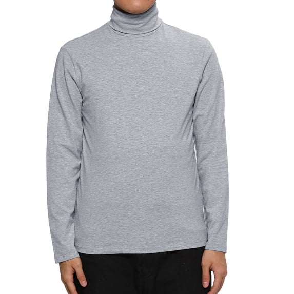 Unique Bargains Men's Pullover Lightweight Long Sleeve Top Turtleneck T-Shirt 36 Light Grey