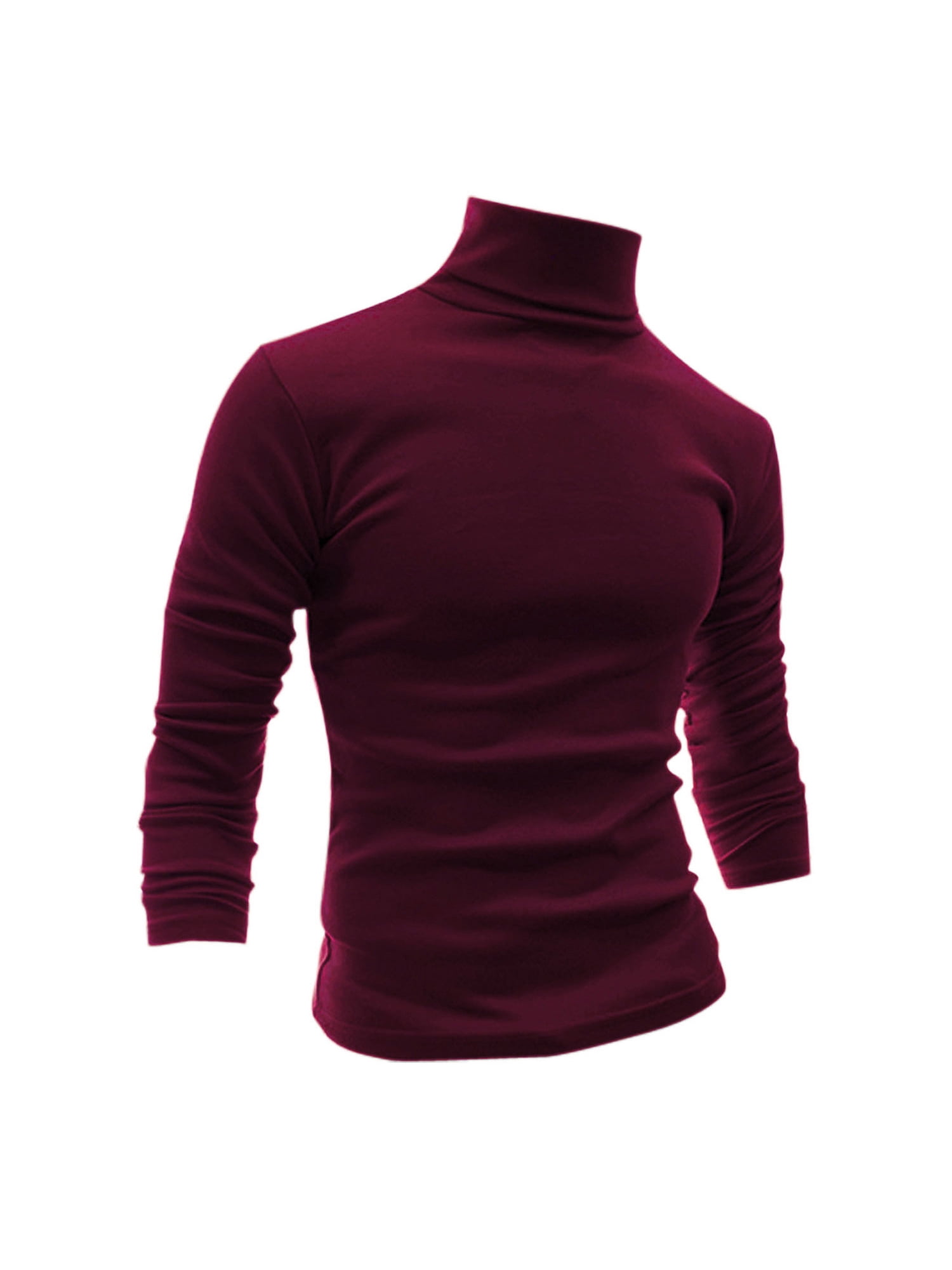 Unique Bargains Men's Pullover Lightweight Long Sleeve Top Turtleneck T-Shirt 38 Burgundy