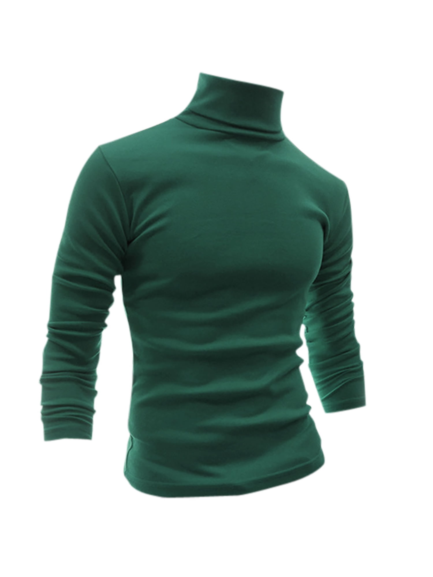 Unique Bargains Men's Pullover Lightweight Long Sleeve Top Turtleneck T-Shirt 38 Dark Green