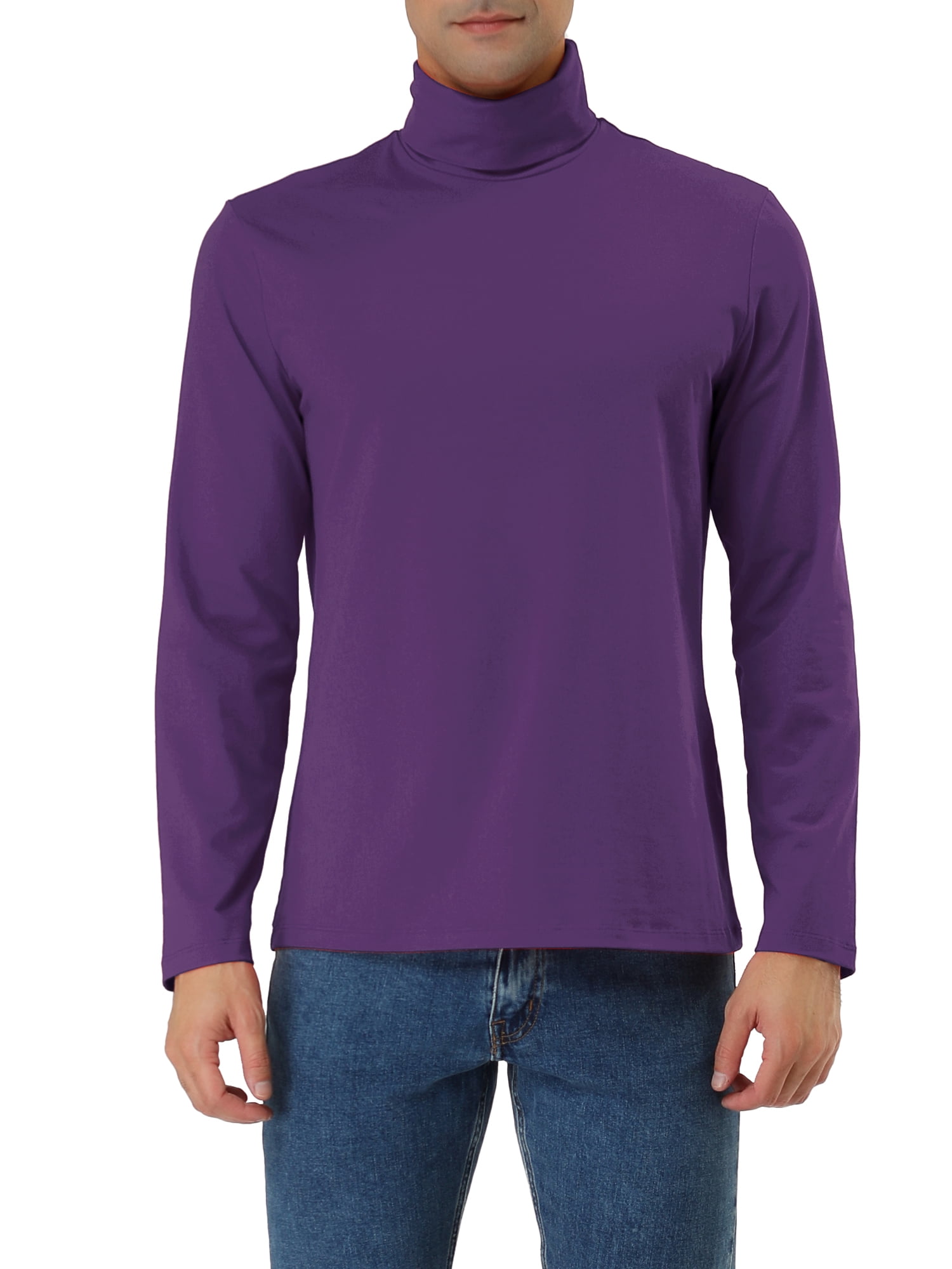 Unique Bargains Men's Pullover Lightweight Long Sleeve Top Turtleneck T-Shirt 38 Dark Purple
