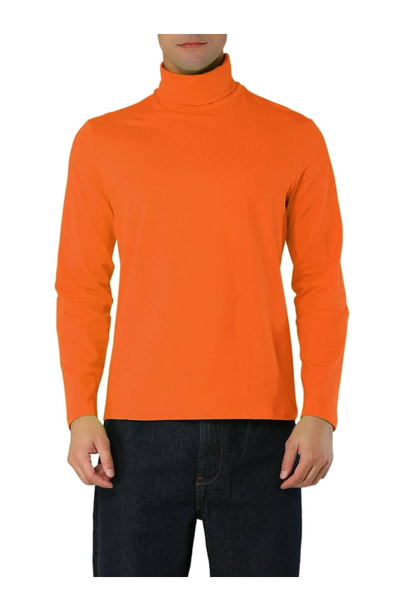 Men's Pullover Lightweight Long Sleeve Top Turtleneck T-Shirt 38 Orange