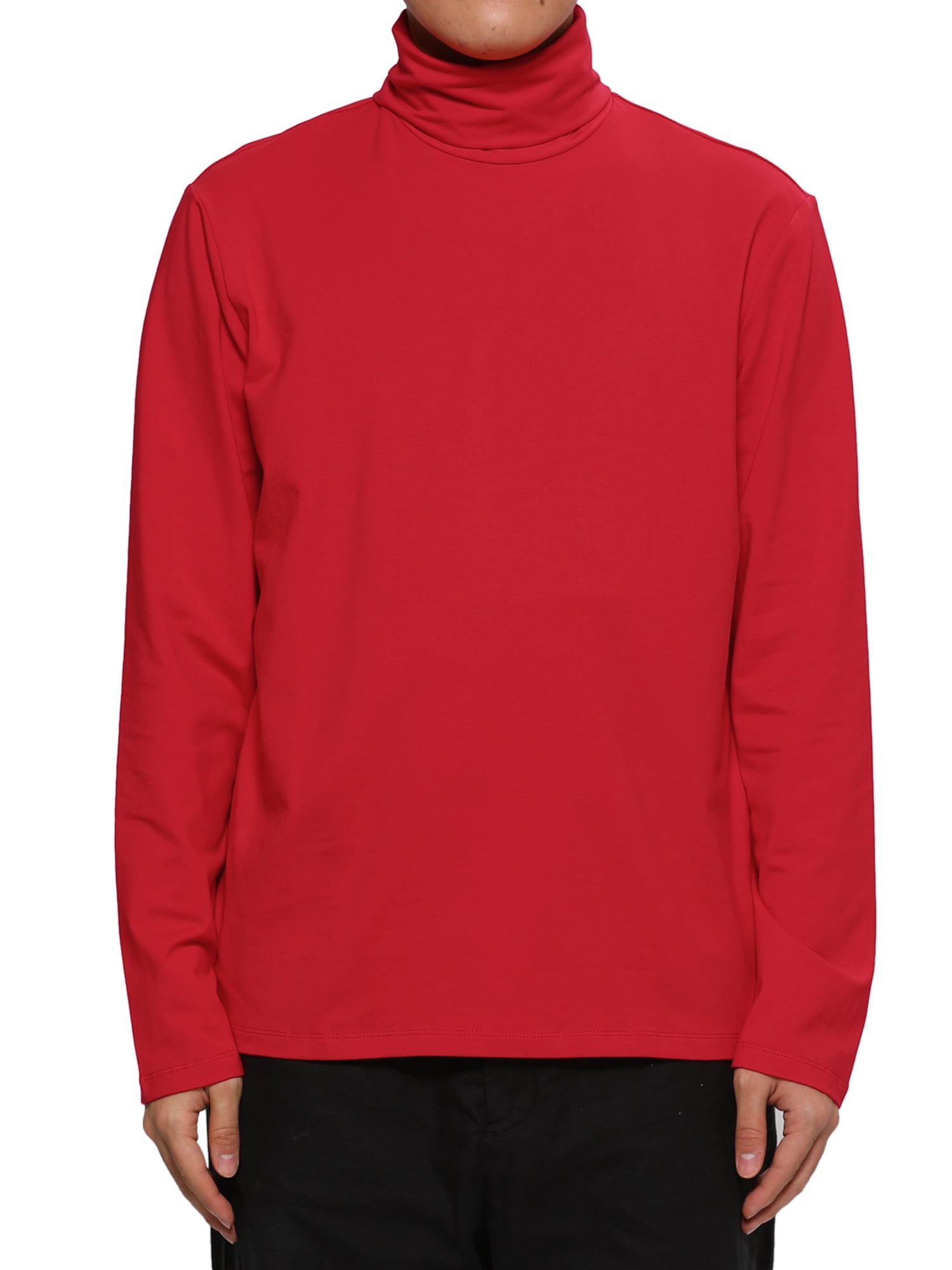 Unique Bargains Men's Pullover Lightweight Long Sleeve Top Turtleneck T-Shirt 38 Red