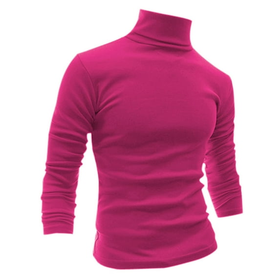 Unique Bargains Men's Pullover Lightweight Long Sleeve Top Turtleneck T-Shirt 38 Rose Red