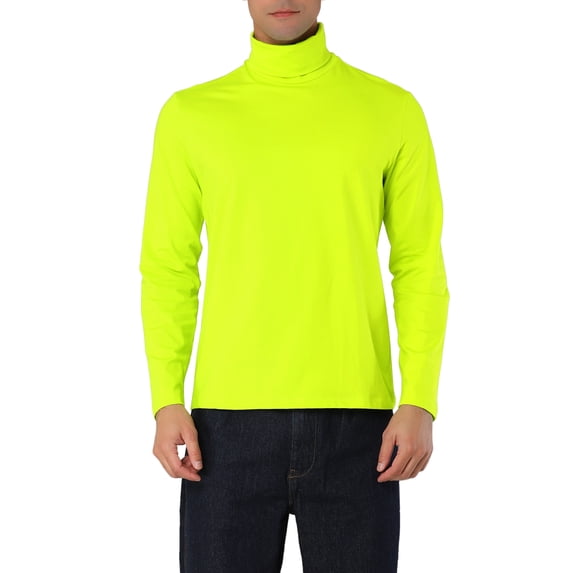 Unique Bargains Men's Pullover Lightweight Long Sleeve Top Turtleneck T-Shirt 40 Green Yellow