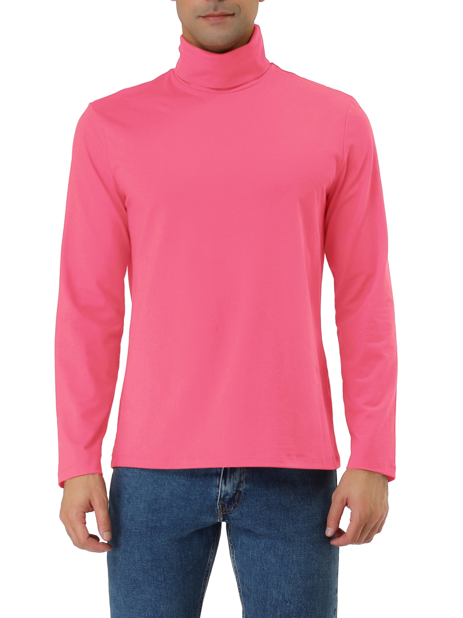 Unique Bargains Men's Pullover Lightweight Long Sleeve Top Turtleneck T-Shirt 42 Fuchsia