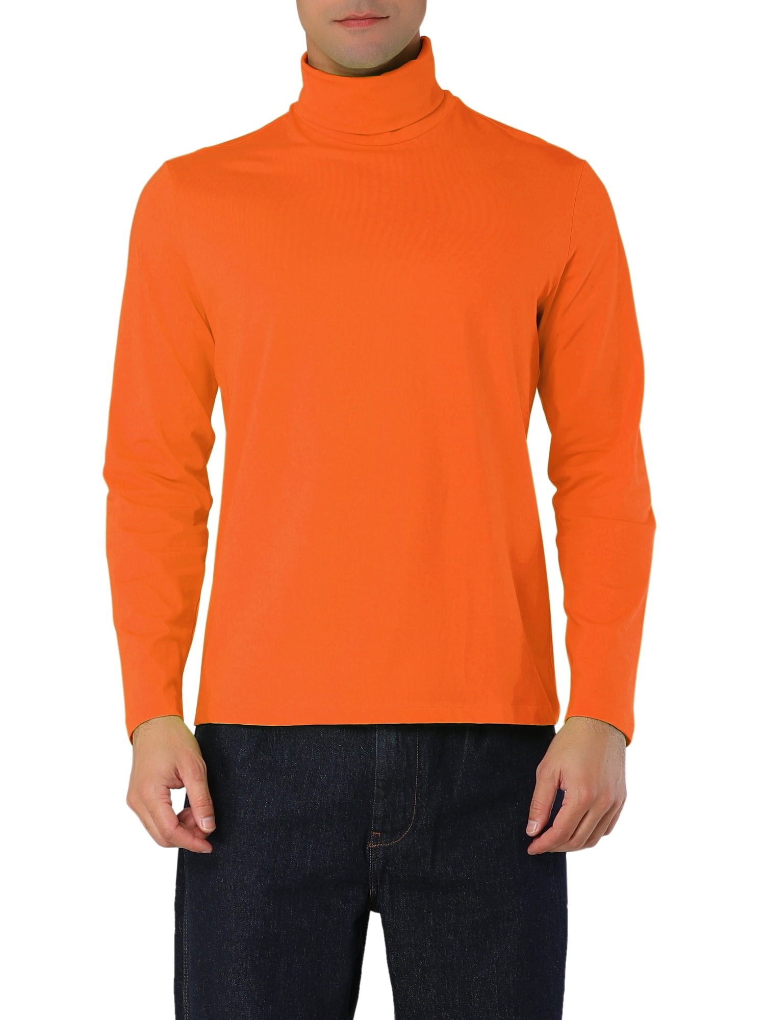 Unique Bargains Men's Pullover Lightweight Long Sleeve Top Turtleneck T-Shirt 42 Orange