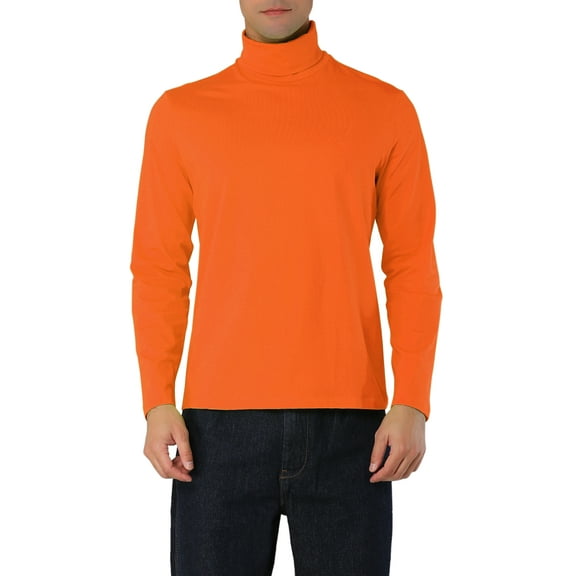 Unique Bargains Men's Pullover Lightweight Long Sleeve Top Turtleneck T-Shirt 42 Orange